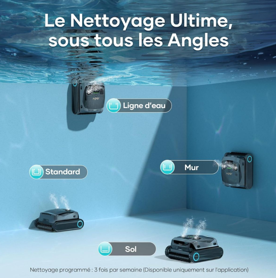 Robot piscine AIPER Scuba X1 – Sans fil – Nettoyage fond, parois et ligne d’eau – Navigation intelligente – Application mobile - immagine 2
