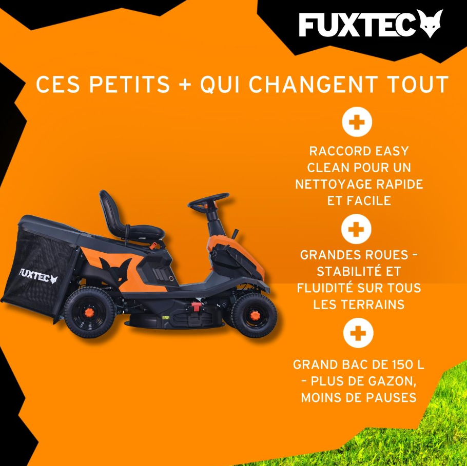 Tondeuse autoportée FUXTEC FX-RMR66 – 6 CV, largeur de coupe 66 cm, bac 150 L, tracteur tondeuse compact - immagine 4
